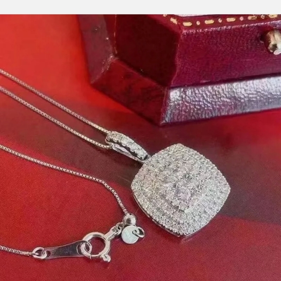 Pave Cubic Zirconia Diamond 925 Silver Necklace - Picture 4 of 6